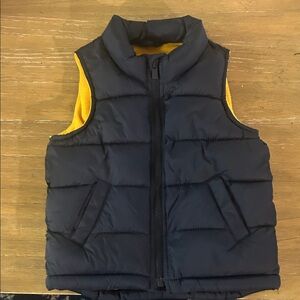Old Navy waterproof Dark Blue puffer Vest w/ Yellow Interior